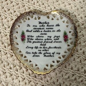 Heart-Shaped Porcelain Trinket Dish with Gold Trim